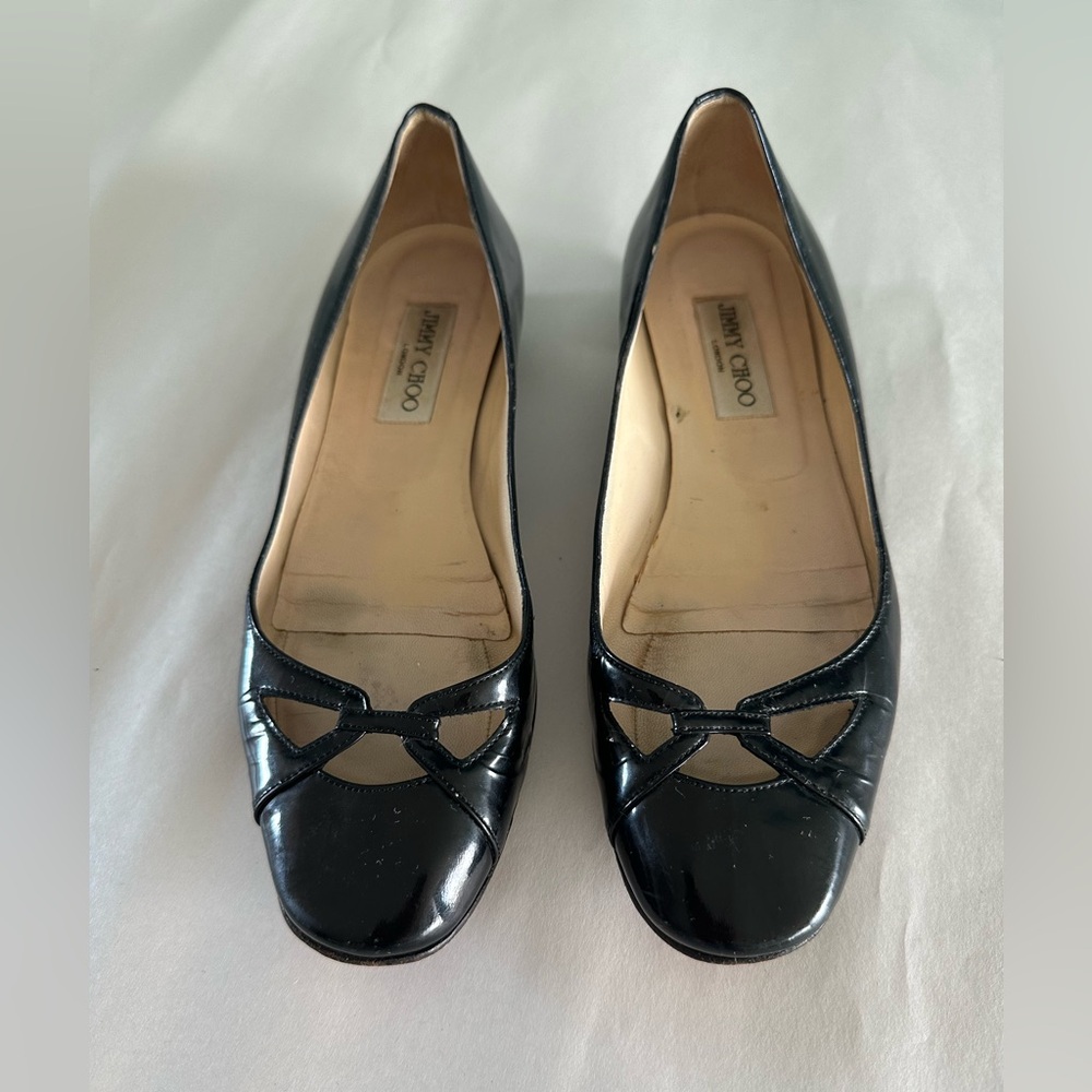 **** Jimmy Choo Size 38 1/2 Black Patent Ballet Flats.